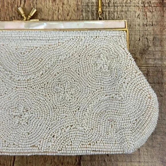 Vintage Beaded with Inlaid Mother of Pearl Evening Clutch - Picture 2 of 10